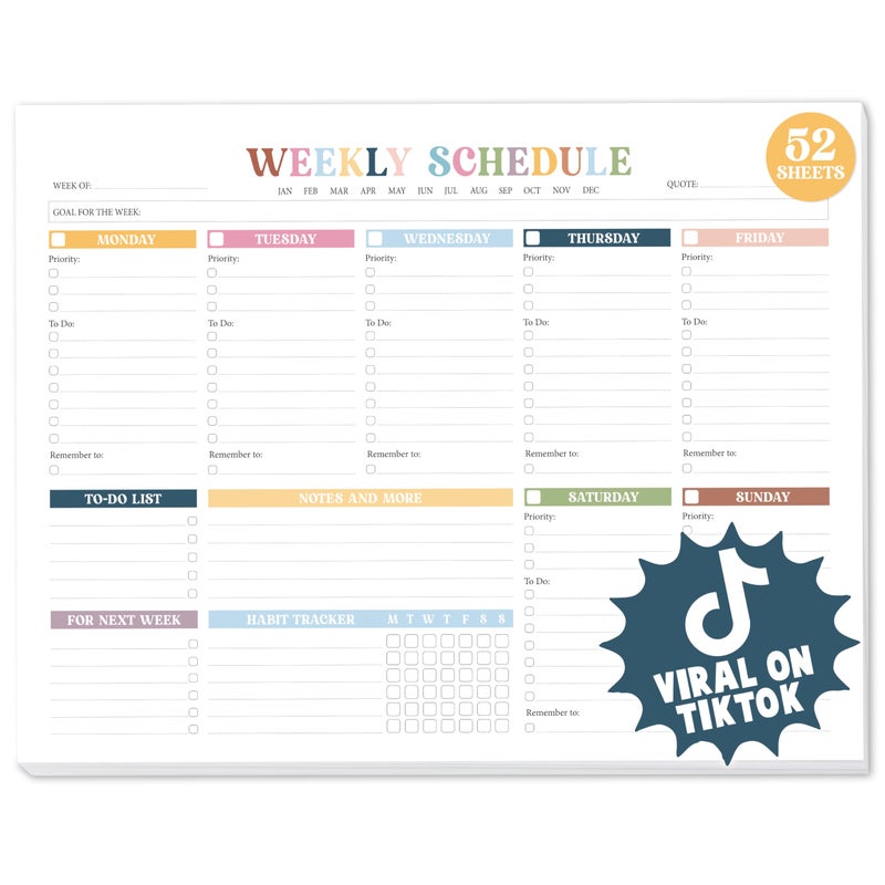 Bloomost Weekly To Do List Notepad Undated (52 Sheets, 8.5 x 11") â€“ Large Weekly Planner Desk Pad for Work, School & Home, Simple Productivity Organizer - Rainbow Boho - Image 1