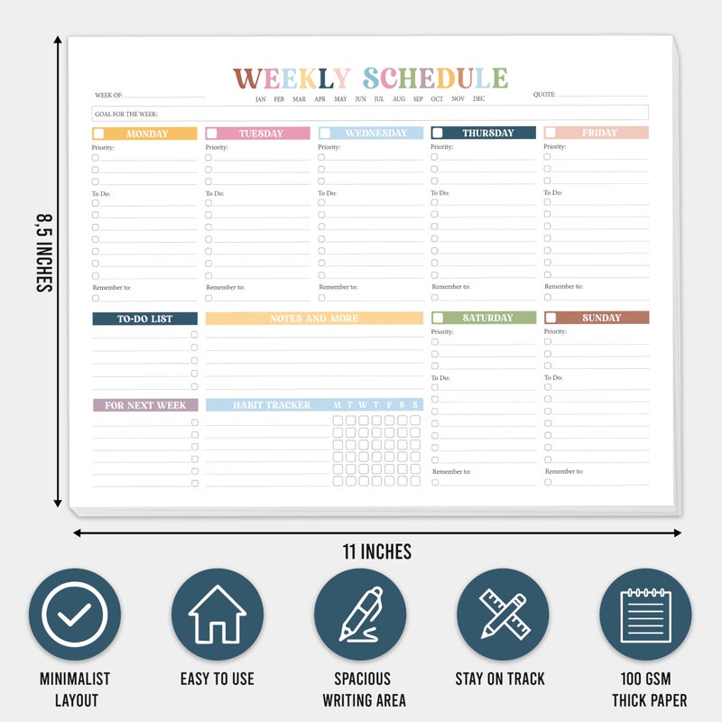 Bloomost Weekly To Do List Notepad Undated (52 Sheets, 8.5 x 11") â€“ Large Weekly Planner Desk Pad for Work, School & Home, Simple Productivity Organizer - Rainbow Boho - Image 2