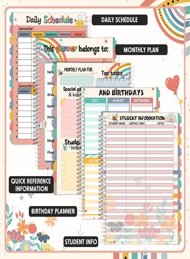 Funrous Teacher Planner 2026-2027 Undated 8" x 11" Lesson Plan Book With Stickers 180 Pages 12 Months Weekly and Monthly Student Info Productivity Notepad for Teacher Back to School Spring Office - Image 4