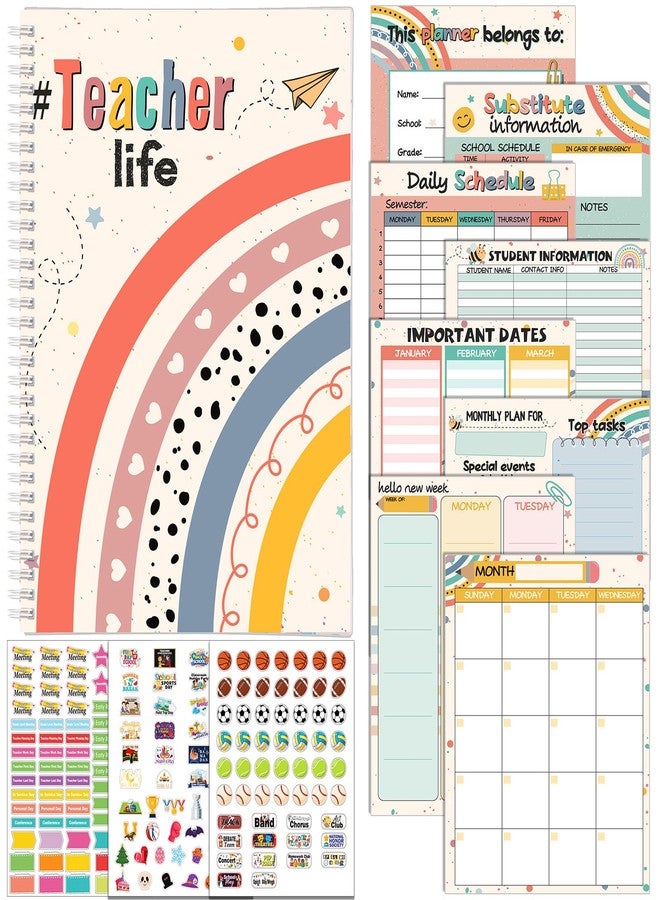 Funrous Teacher Planner 2026-2027 Undated 8" x 11" Lesson Plan Book With Stickers 180 Pages 12 Months Weekly and Monthly Student Info Productivity Notepad for Teacher Back to School Spring Office - Image 1