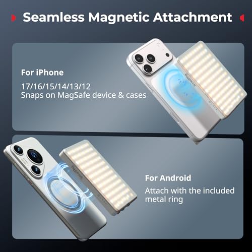 SmallRig M3 Magnetic Selfie Phone Light with Clip 120 LEDs 2000mAh Rechargeable 2700K6500K Portable Content Creators Fill Light for Video Recording for iPhoneLaptopCameraWebcam White 5640 - Image 3