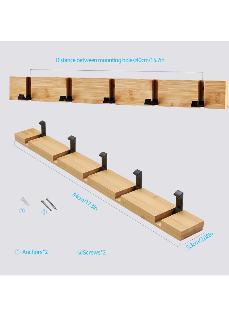KASTWAVE Wooden Coat Rack with Retractable Hooks, Wall-Mounted Floating Hat Rack, Space-Saving 5 Folding Hooks, Ideal for Entryway, Hallway, Bathroom, Living Room, Bedroom, Adhesive & Wall Mounted Towel Rack - Image 5