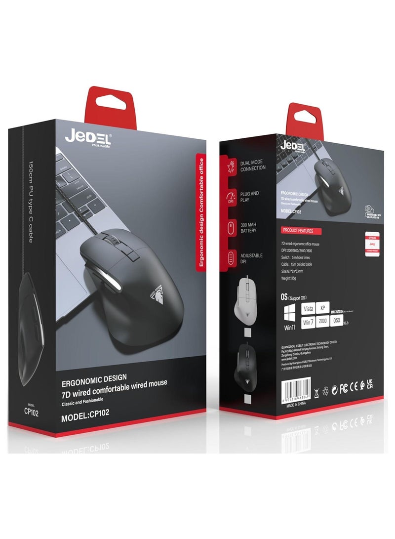 JeDEL CP102 Gaming Mouse – Silent Clicks, 3600 DPI Optical Sensor, 7 Programmable Buttons - Image 2