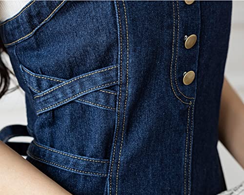 CHARTOU Women's Elegant Straps Back Smocked A-Line Long Skirt Denim Overall Pinafore Dress (Medium, Blue) - Image 5