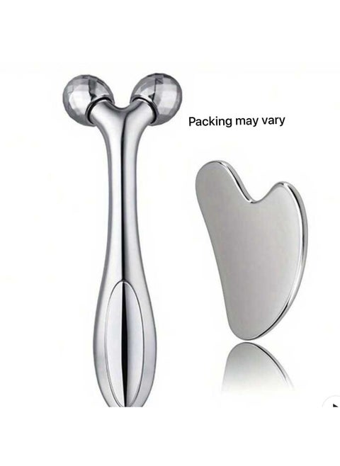 Rotating facial massager with Gua Sha to tighten and reduce skin puffiness
