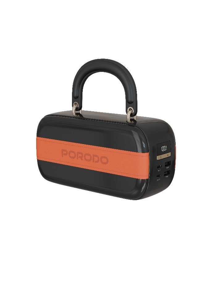 porodo Sway 60000 mAh Power Bank Built-In LED Lighting with Dual PD 100W USB-C Ports & Dual QC 22.5 USB-A Ports / Stylish Grip Handheld / Massive Power Capacity - Black - Image 1