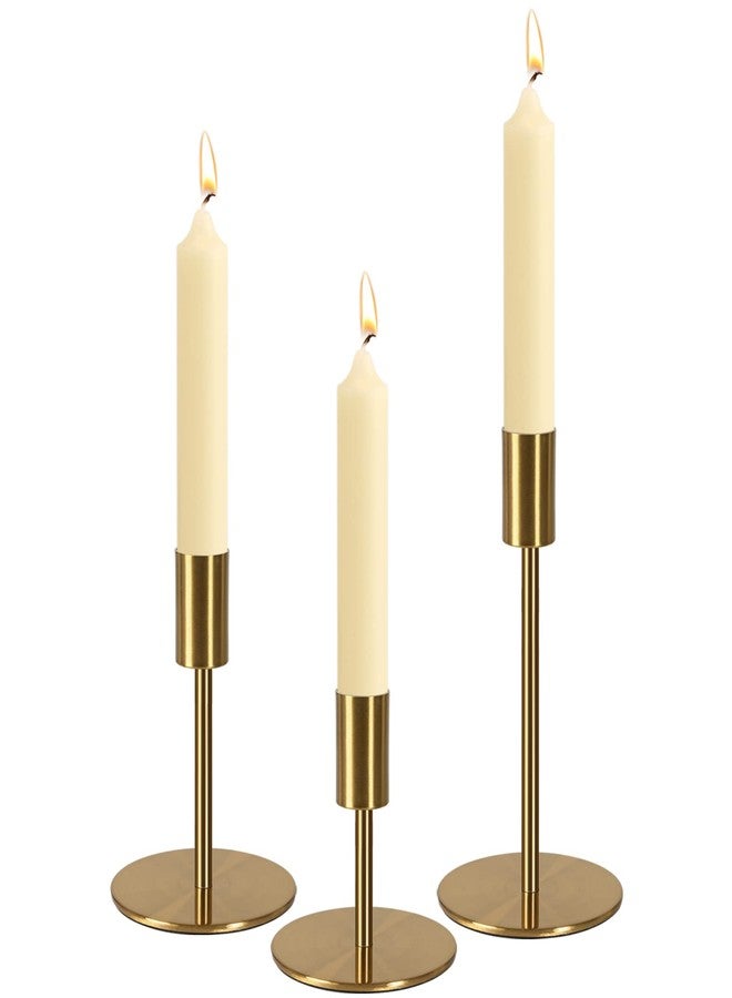 SUJUN Brass Taper Candle Holders - Set of 3 Antique Brass Finish Candlestick Holder, Modern Rustic Metal Candlestick Holder for Wedding, Dining Table, Party Centerpiece - Image 3