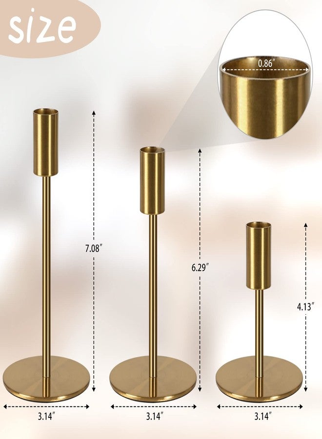 SUJUN Brass Taper Candle Holders - Set of 3 Antique Brass Finish Candlestick Holder, Modern Rustic Metal Candlestick Holder for Wedding, Dining Table, Party Centerpiece - Image 2