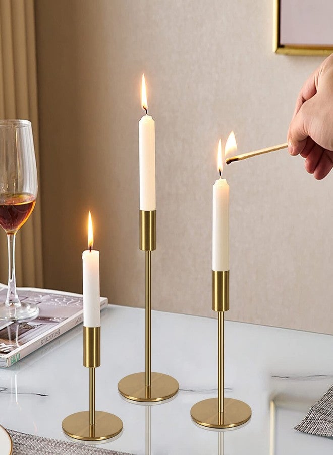 SUJUN Brass Taper Candle Holders - Set of 3 Antique Brass Finish Candlestick Holder, Modern Rustic Metal Candlestick Holder for Wedding, Dining Table, Party Centerpiece - Image 5
