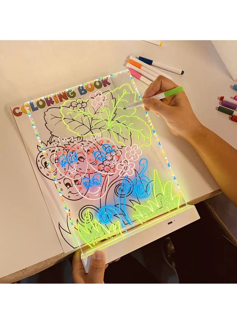 ماكس وشركاه لوحة ملاحظات LED بألوان أكريليك مع لوح رسم جاف مضيء مع ضوء مع قاعدة كلوحة ملاحظات LED مضيئة للرسائل والكتابة الزجاجية لوح LED لوح أبيض 20*20 - Image 1