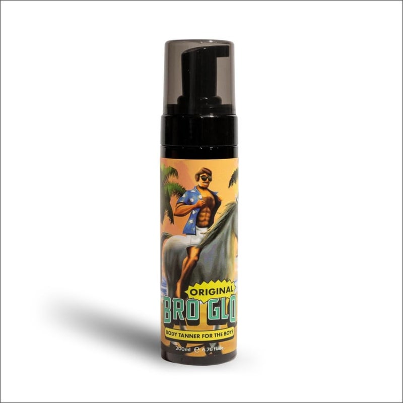 Bro Glo Self Tanner for The Boys - Quick Application Foam Mousse Easy Sunless Tan For Face and Body Oil Free Water Based Faster Skin Drying Natural Sun Kissed Bronze Color Perfect Men - 6.76 FL oz - Image 1