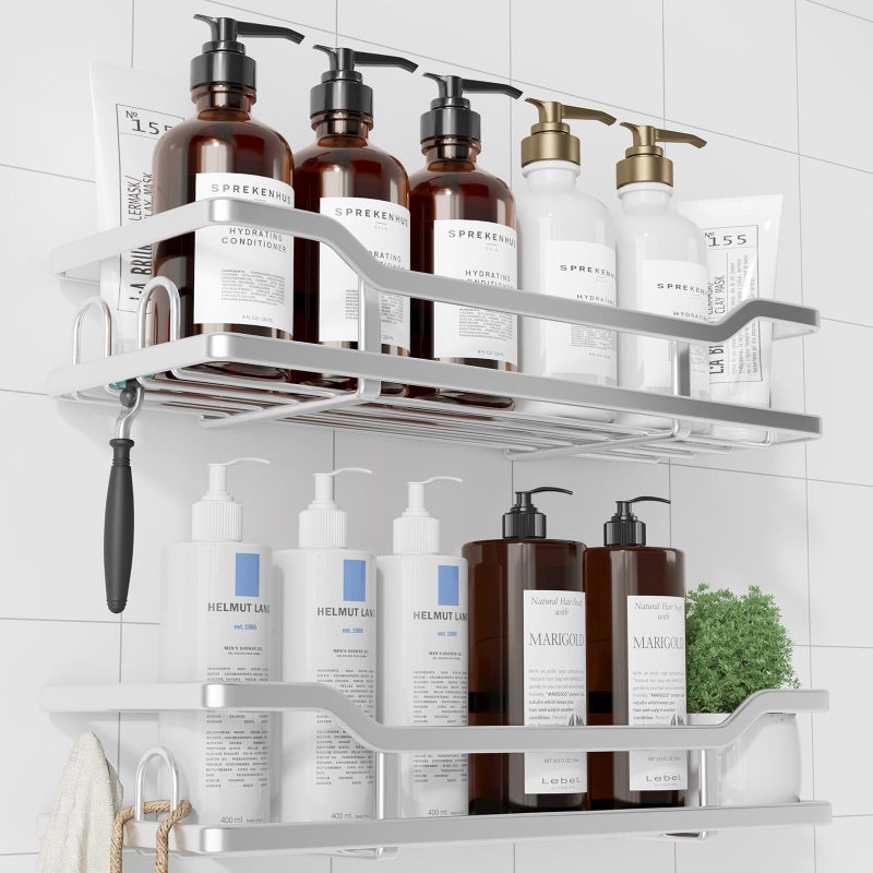 Kitsure Shower Caddy Extra Large  Adhesive Shower Organizer Stainless Steel Shelf for Inside Shower No Drill Bathroom Organizers and Storage Home Decor Accessories 2 PackSliver