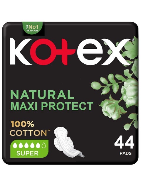 Natural Cotton Maxi Thick Super Pads With Wings 44 Pieces