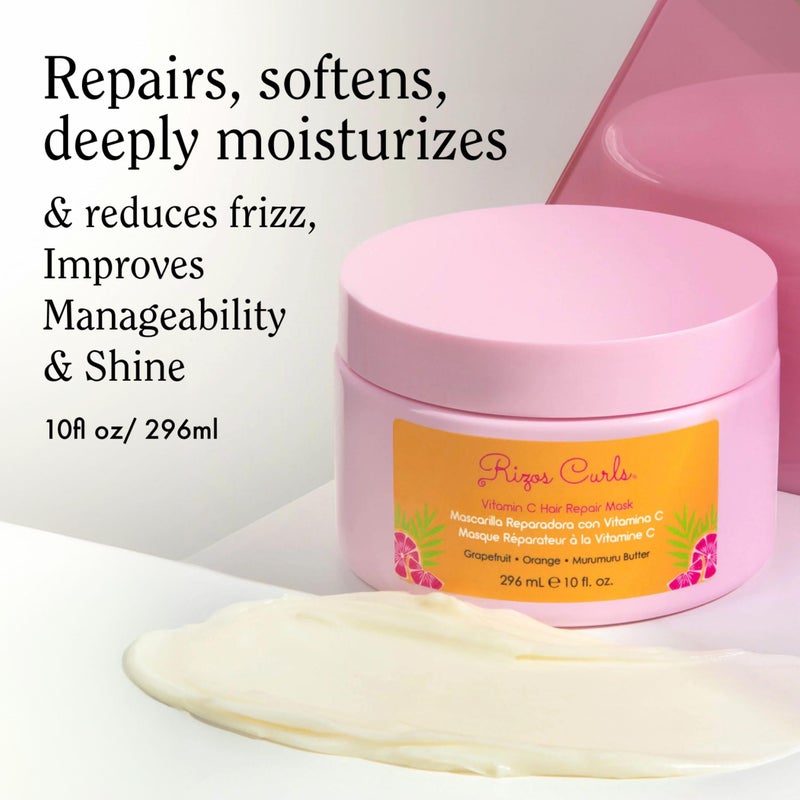 Rizos Curls قناع إصلاح الشعر بفيتامين C من ريزوس كيرلز، يرطب بعمق ويعزز الترطيب، ينعّم ويقلل التجاعيد مع إضافة اللمعان، للشعر الجاف التالف، معزّز بزبدة الشيا، لجميع أنواع الشعر 1a - 4c، 10 أونصات - Image 2