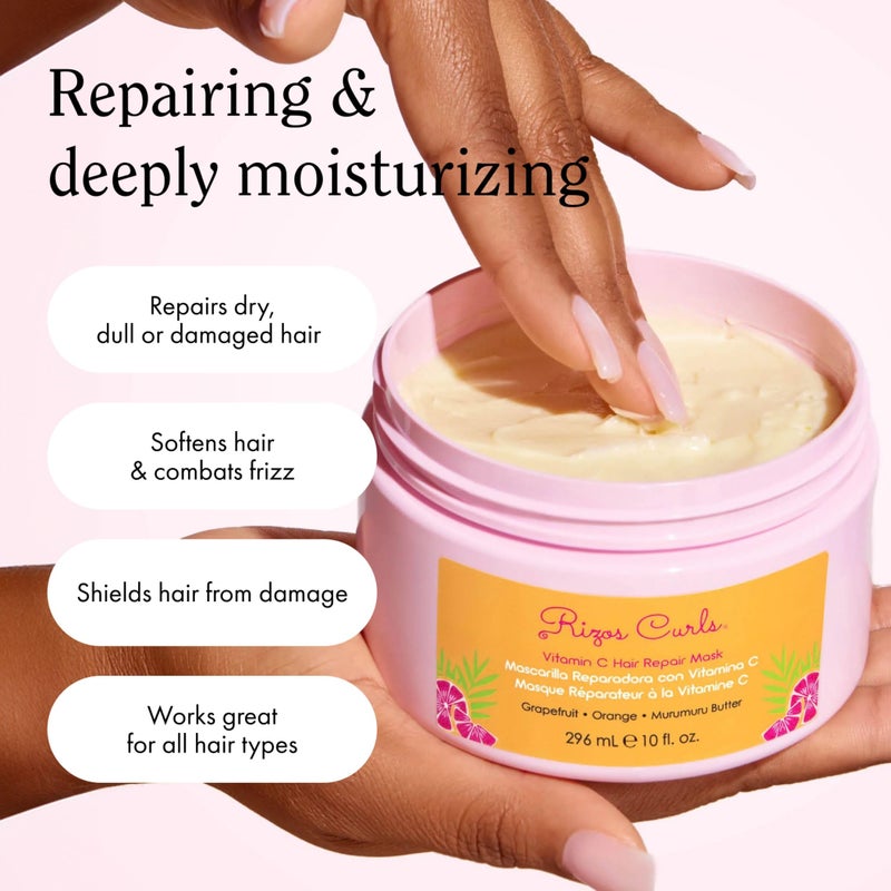 Rizos Curls قناع إصلاح الشعر بفيتامين C من ريزوس كيرلز، يرطب بعمق ويعزز الترطيب، ينعّم ويقلل التجاعيد مع إضافة اللمعان، للشعر الجاف التالف، معزّز بزبدة الشيا، لجميع أنواع الشعر 1a - 4c، 10 أونصات - Image 4
