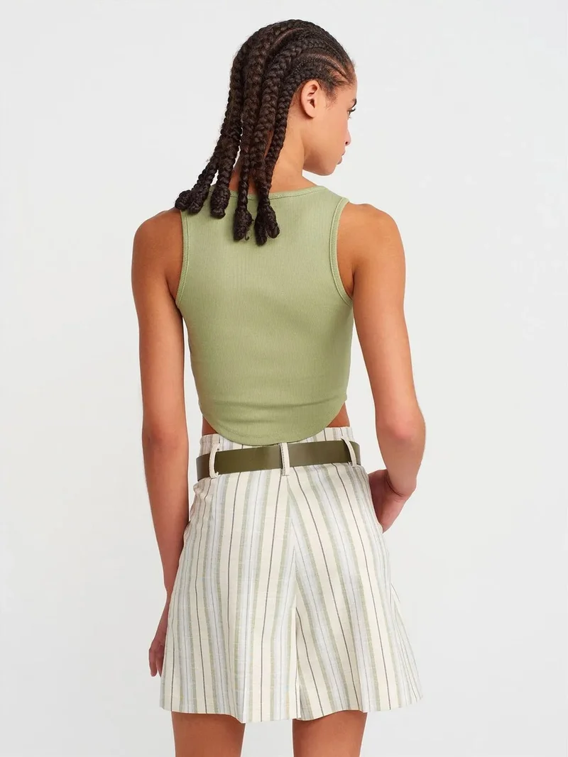 Dilvin Dilvin Women's Ribbed Crop Blouse With Buttons