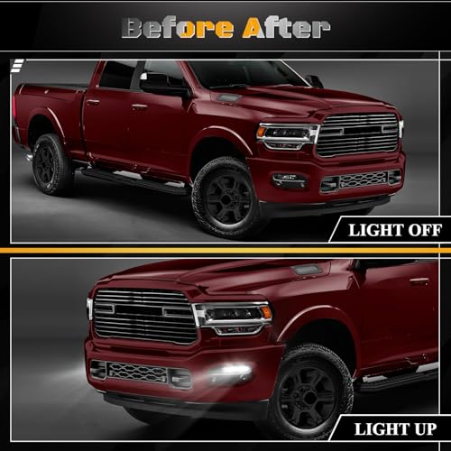 FICOLPOLed Fog Lights Assembly for 2019 2020 2021 2022 2023 2024 Dodge Ram 2500 3500 Pickup - Bumper Driving Fog Lamps OEM Replacement with Bracket, Bezels, Switch, Harness (White) - Image 5