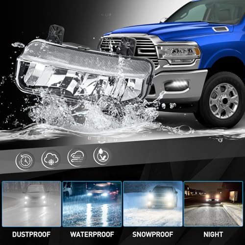 FICOLPOLed Fog Lights Assembly for 2019 2020 2021 2022 2023 2024 Dodge Ram 2500 3500 Pickup - Bumper Driving Fog Lamps OEM Replacement with Bracket, Bezels, Switch, Harness (White) - Image 3