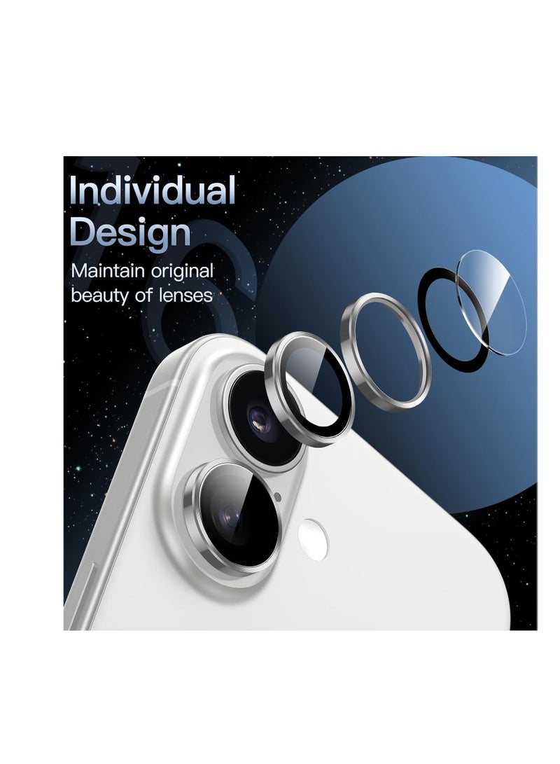 IPhone 16 / Iphone 16 Plus Camera Lens Protector - [Original Shooting Model] Shatterproof Ultra HD Tempered Metal Glass Camera Screen Protector Cover (Silver)  - Image 2