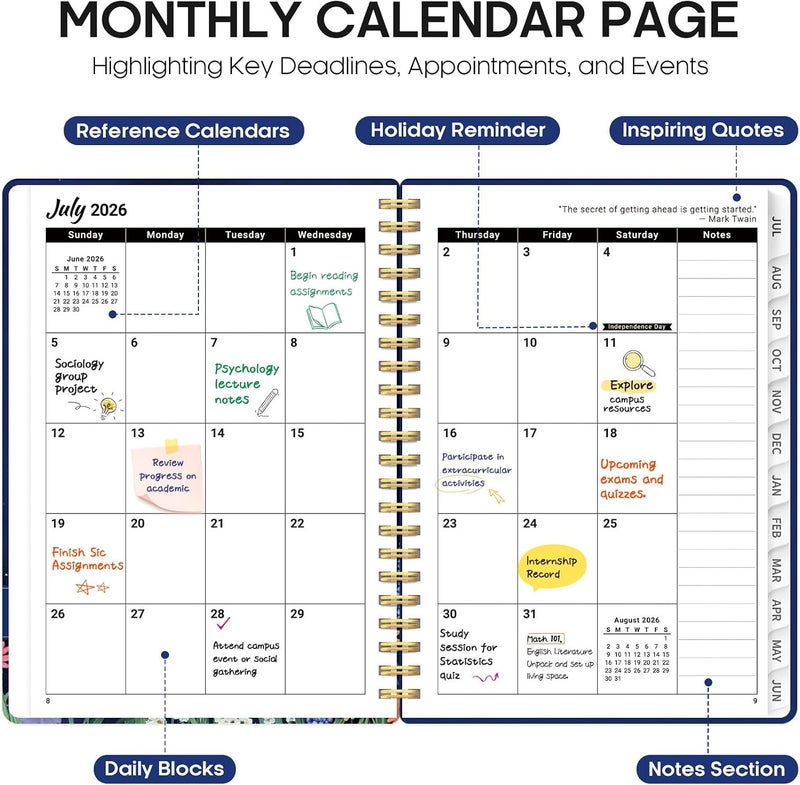Taja Planner 2026-2027, Academic Year Monthly and Weekly Calendar Planner, Jul 2026 - Jun 2027, Hardcover Teacher Student Planning Agenda book with Tabs, Perfect for School Office Supplies, 8.5" x 11 - Image 2