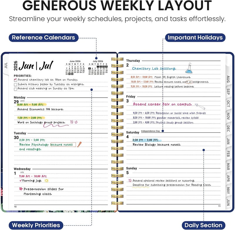 Taja Planner 2026-2027, Academic Year Monthly and Weekly Calendar Planner, Jul 2026 - Jun 2027, Hardcover Teacher Student Planning Agenda book with Tabs, Perfect for School Office Supplies, 8.5" x 11 - Image 3