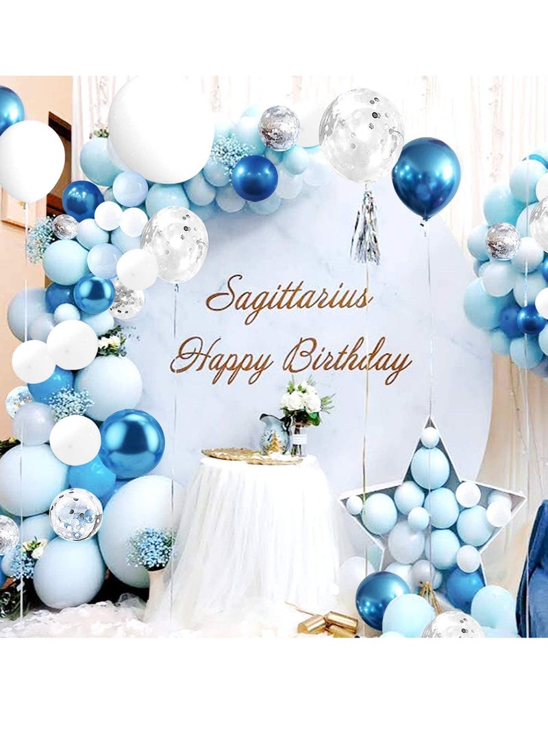 PAMEER 123pcs Blue & White Balloon Arch & Garland Kit with Pump | Confetti & Metal Latex Balloons for Party Decorations | Celebrate your Birthdays, Wedding, Baby Showers, Oh Baby, Eid & Events. - Image 1