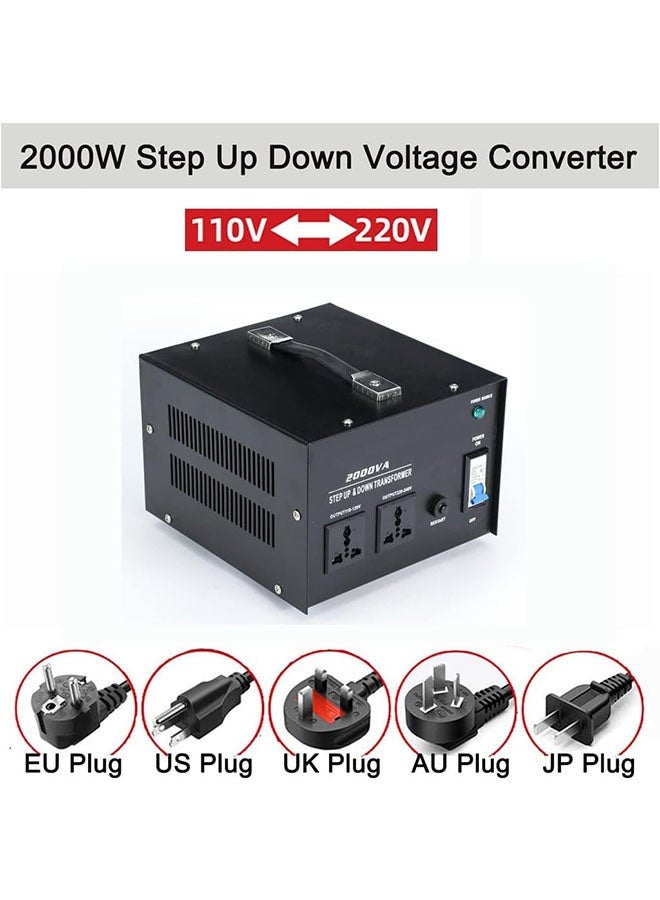 رات سو محول جهد بقدرة 2000 واط، لتحويل بين 110V/120V/220V/240V تصاعديًا وتنازليًا، مزود بمقبس عالمي للاستخدام المنزلي - Image 4