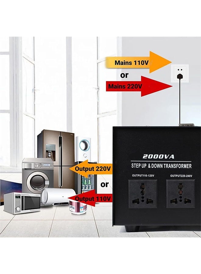 رات سو محول جهد بقدرة 2000 واط، لتحويل بين 110V/120V/220V/240V تصاعديًا وتنازليًا، مزود بمقبس عالمي للاستخدام المنزلي - Image 5