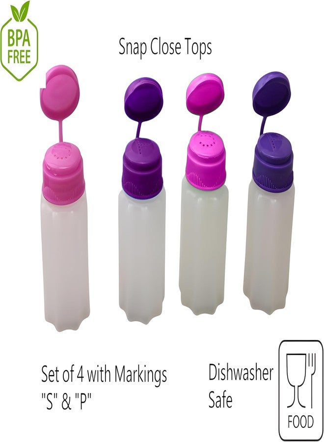 Bexter Set of 4 Mini Salt and Pepper Shakers – 1oz BPA-Free Plastic Spice Containers with Snap Top Lids, Assorted Colors, Compact & Spill-Proof Travel Design for Camping, Hiking, and Picnics - Image 3