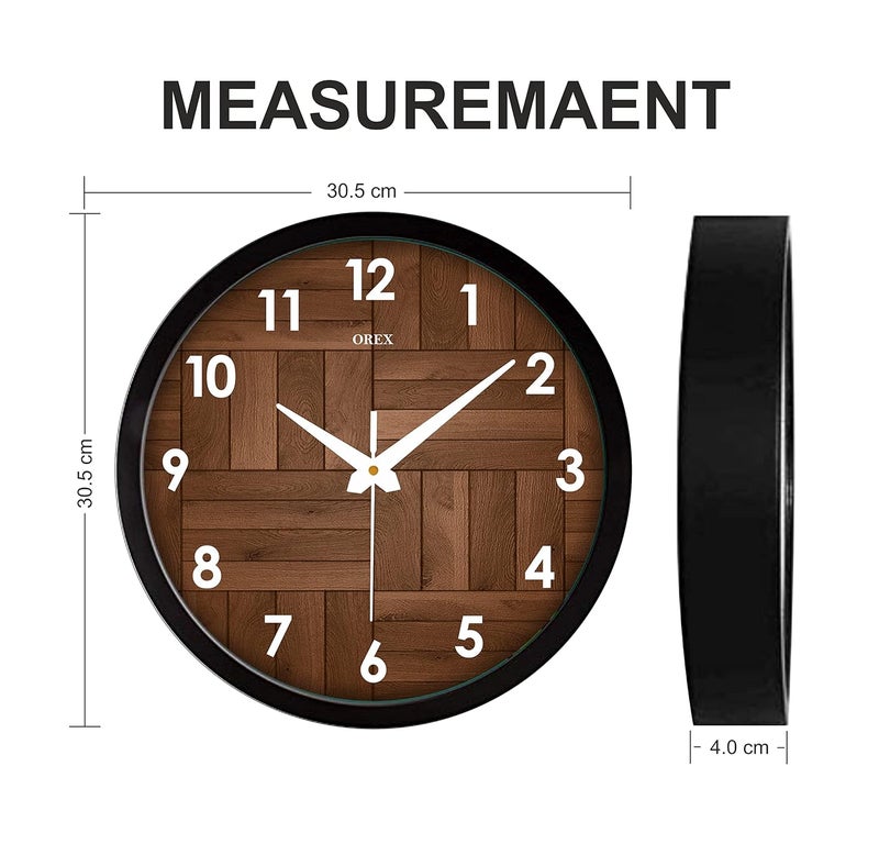 OREX CLOCK AND GIFT 12 inch Plastic & Glass Wall Clock for Home, Bedroom, Livingroom, Diningroom - Wooden Design - Image 3
