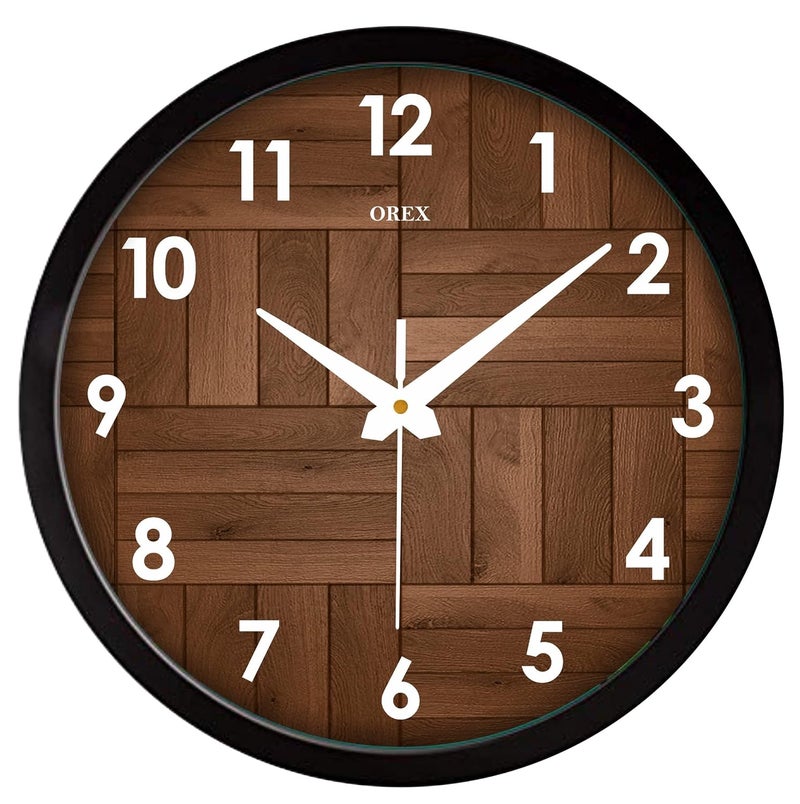 OREX CLOCK AND GIFT 12 inch Plastic & Glass Wall Clock for Home, Bedroom, Livingroom, Diningroom - Wooden Design - Image 1