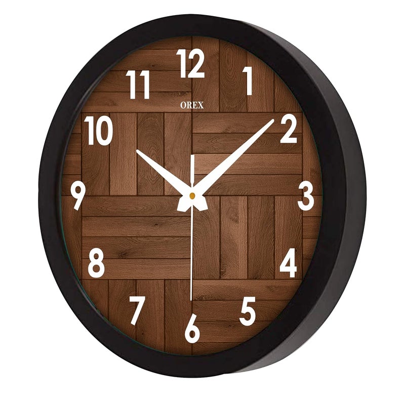 OREX CLOCK AND GIFT 12 inch Plastic & Glass Wall Clock for Home, Bedroom, Livingroom, Diningroom - Wooden Design - Image 2