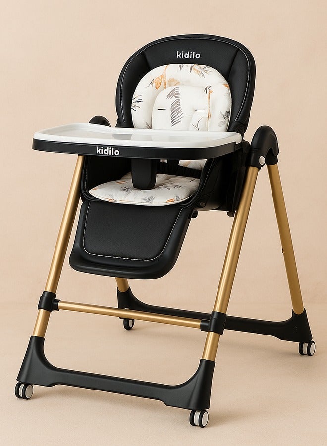 Kidilo 2 in 1 Baby Dining high Chair Adjustable Foldable Baby High Chair convertible to a swing code (FKT113) Black - Image 1