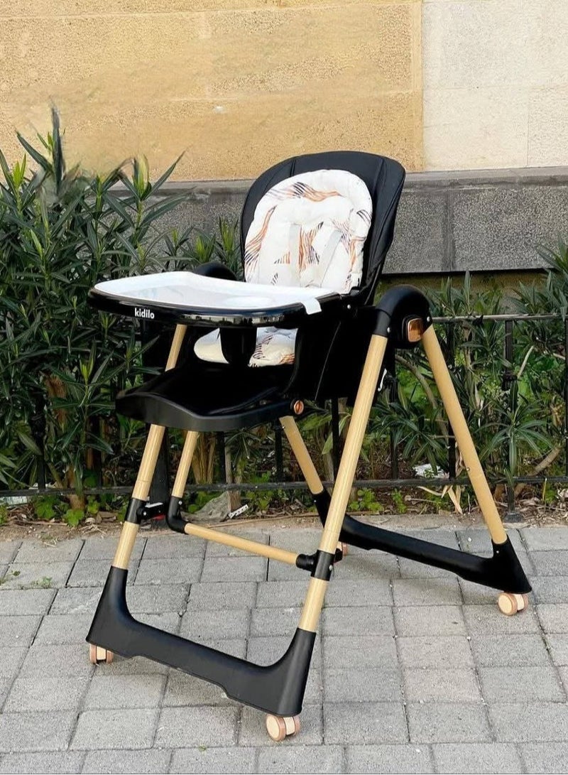 Kidilo 2 in 1 Baby Dining high Chair Adjustable Foldable Baby High Chair convertible to a swing code (FKT113) Black - Image 2