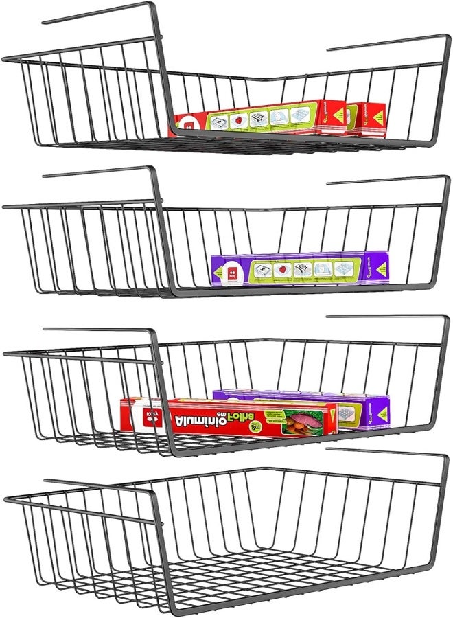 AKDC Ispecle Under Shelf Basket, 4 Pack Wire Rack, Slides Under Shelves For Storage, Easy To Install, Black  - Image 5