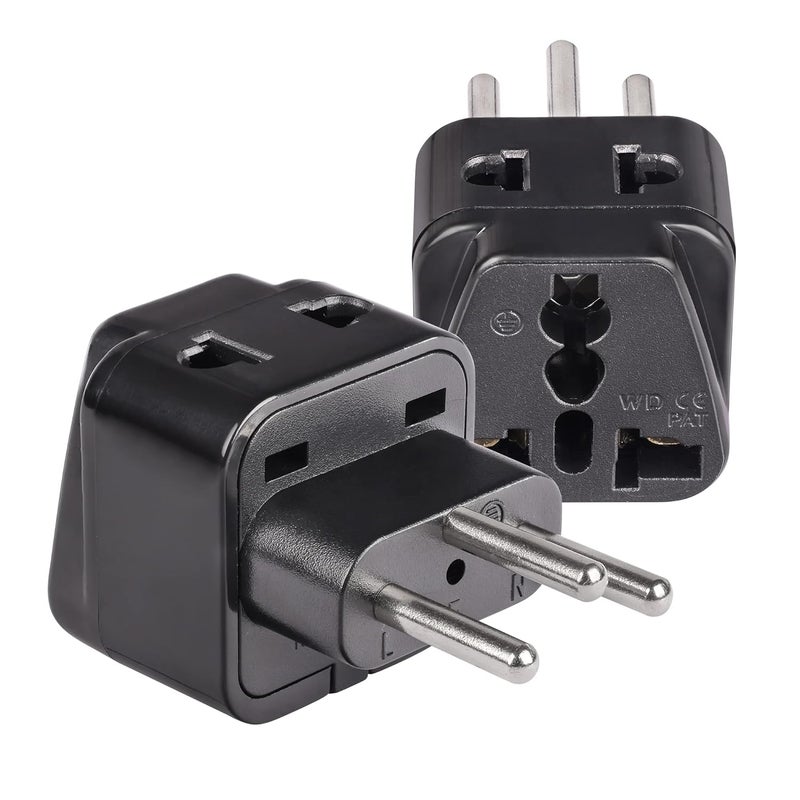 OREI OREI India to Switzerland Rwanda Liechtenstein Type J Travel Adapter Plug 2 in 1 CE Certified RoHS Compliant 2 Pack Black Color P2111A2PK  - Image 1