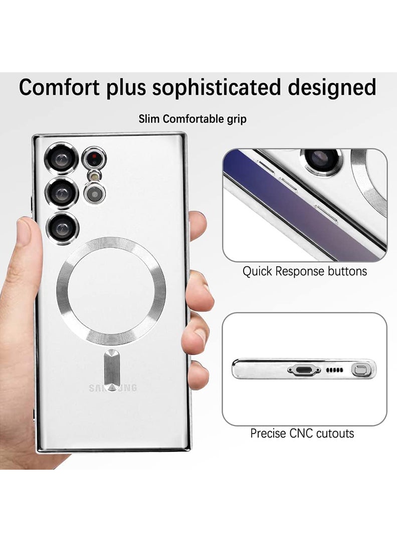 YJS Premium Soft Clear Case for S24 Ultra Camera Lens Full Protection, Compatible with MagSafe Wireless Charging, Shockproof Electroplated TPU Phone CoverS24 Ultra 6.9 Inch 2024 -Natual Titanium - Image 5
