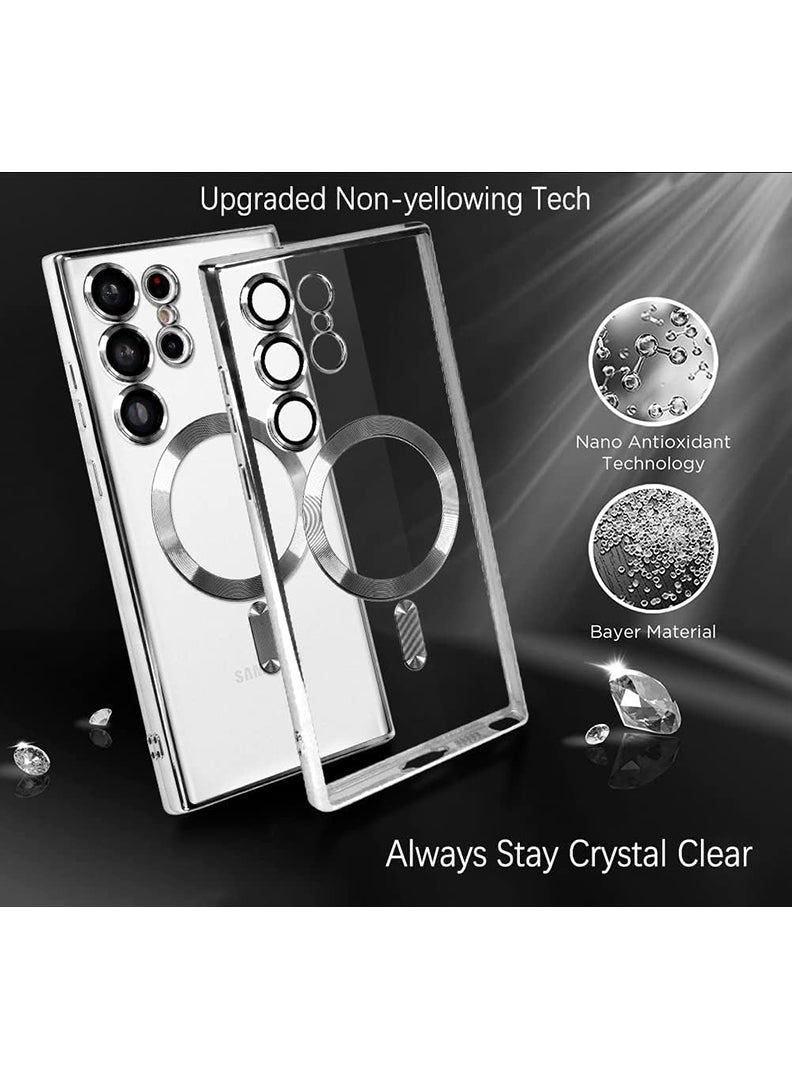YJS Premium Soft Clear Case for S24 Ultra Camera Lens Full Protection, Compatible with MagSafe Wireless Charging, Shockproof Electroplated TPU Phone CoverS24 Ultra 6.9 Inch 2024 -Natual Titanium - Image 3