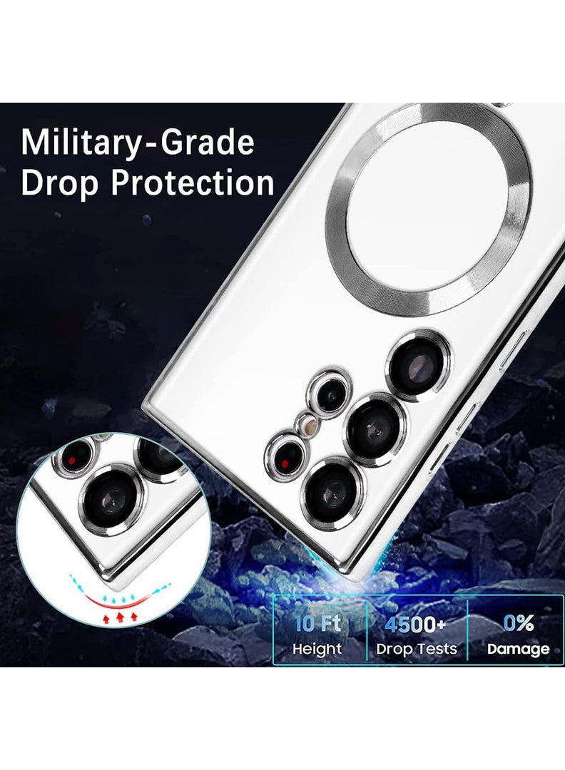 YJS Premium Soft Clear Case for S24 Ultra Camera Lens Full Protection, Compatible with MagSafe Wireless Charging, Shockproof Electroplated TPU Phone CoverS24 Ultra 6.9 Inch 2024 -Natual Titanium - Image 4