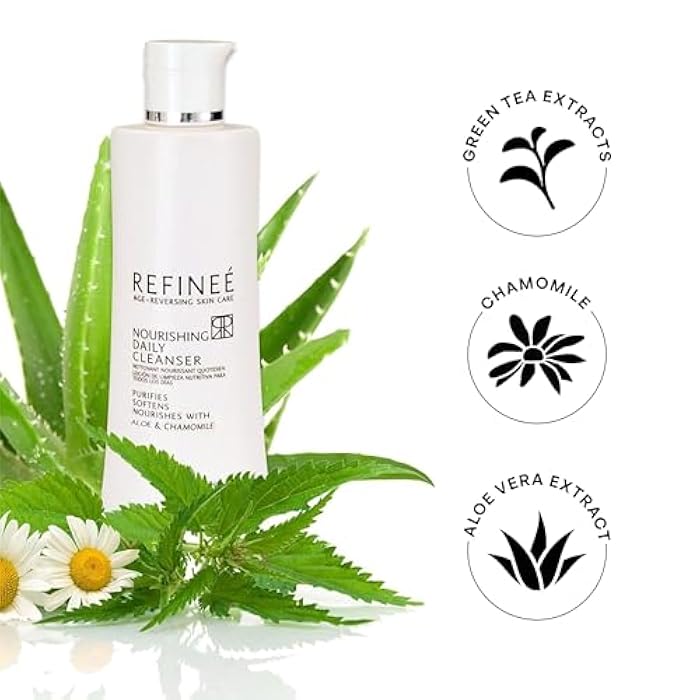 Refinee Daily Nourishing Green Tea and Chamomile Face Cleanser for Men & Women, Age Reversing, Purifies, Softens, & Nourishment Formula for Dry and Sensitive Skin Care, Salty Fragrance, 6.6OZ 200Ml - Image 2