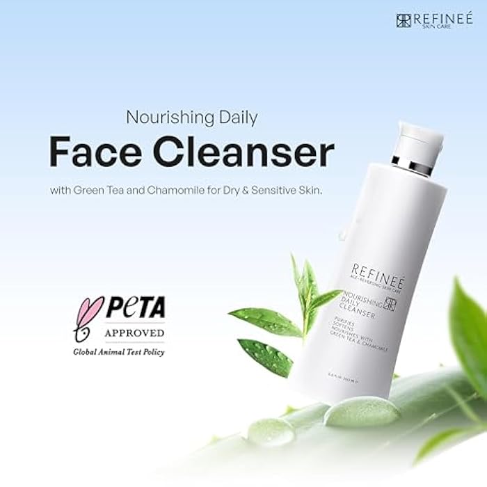 Refinee Daily Nourishing Green Tea and Chamomile Face Cleanser for Men & Women, Age Reversing, Purifies, Softens, & Nourishment Formula for Dry and Sensitive Skin Care, Salty Fragrance, 6.6OZ 200Ml - Image 4