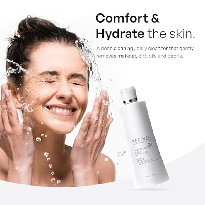 Refinee Daily Nourishing Green Tea and Chamomile Face Cleanser for Men & Women, Age Reversing, Purifies, Softens, & Nourishment Formula for Dry and Sensitive Skin Care, Salty Fragrance, 6.6OZ 200Ml - Image 3