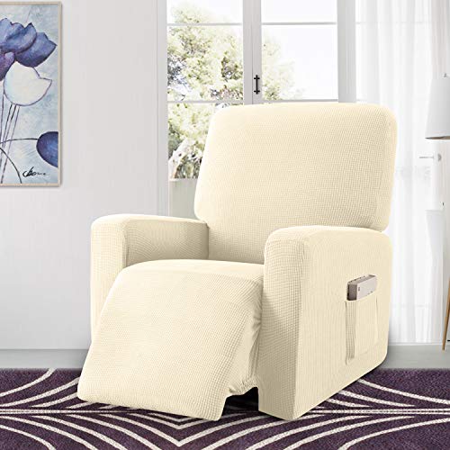 Granbest Premium Water Repellent Recliner Chair Cover High Stretch Jacquard Fabric Recliner Slipcover with Pockets (Recliner, Beige) - Image 2