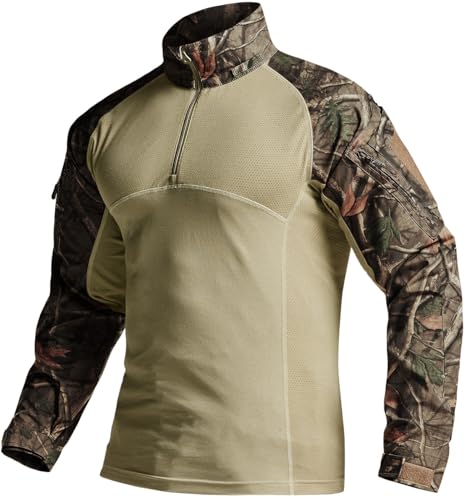 CQR Men's Tactical Combat Shirt, 1/4 Zip Long Sleeve Breathable Military BDU Training Top for Shooting, Hunting, Range Use, Raider Hunting Camo, Medium - Image 1