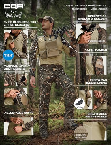 CQR Men's Tactical Combat Shirt, 1/4 Zip Long Sleeve Breathable Military BDU Training Top for Shooting, Hunting, Range Use, Raider Hunting Camo, Medium - Image 5