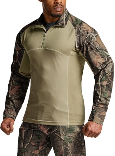 CQR Men's Tactical Combat Shirt, 1/4 Zip Long Sleeve Breathable Military BDU Training Top for Shooting, Hunting, Range Use, Raider Hunting Camo, Medium - Image 2