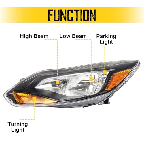 MARSFLUX Headlights Assembly Black Housing + Amber Compatible With 2012 2013 2014 FORD FOCUS Only Fits Models with Halogen Headlights (Driver and Passenger Side) - Image 2