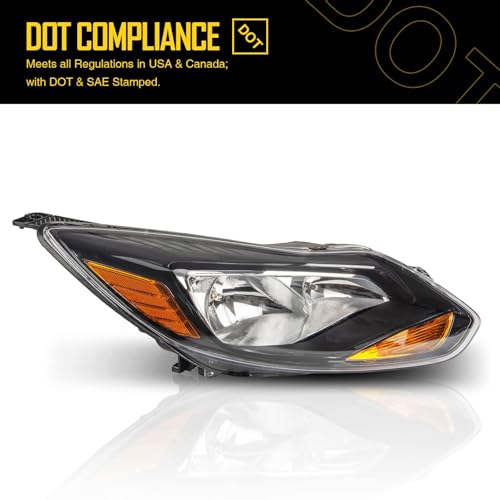 MARSFLUX Headlights Assembly Black Housing + Amber Compatible With 2012 2013 2014 FORD FOCUS Only Fits Models with Halogen Headlights (Driver and Passenger Side) - Image 5
