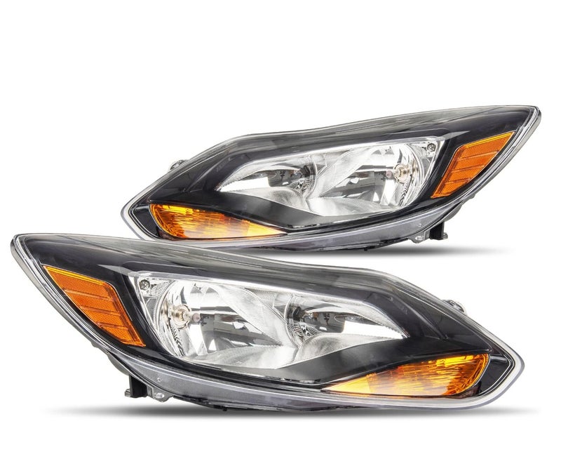MARSFLUX Headlights Assembly Black Housing + Amber Compatible With 2012 2013 2014 FORD FOCUS Only Fits Models with Halogen Headlights (Driver and Passenger Side) - Image 1