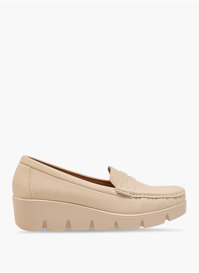 Le Confort Women Textured Slip-On Loafers with Wedge Heels  - Image 3